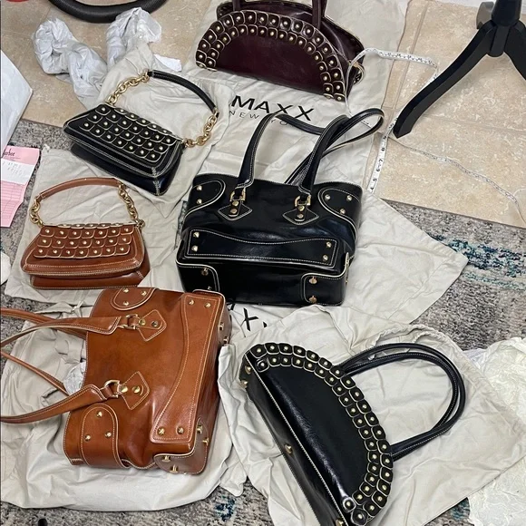 Maxx New York Leather Black Gold stud brass ball Studded Shoulder Bags - Picture 8 of 17